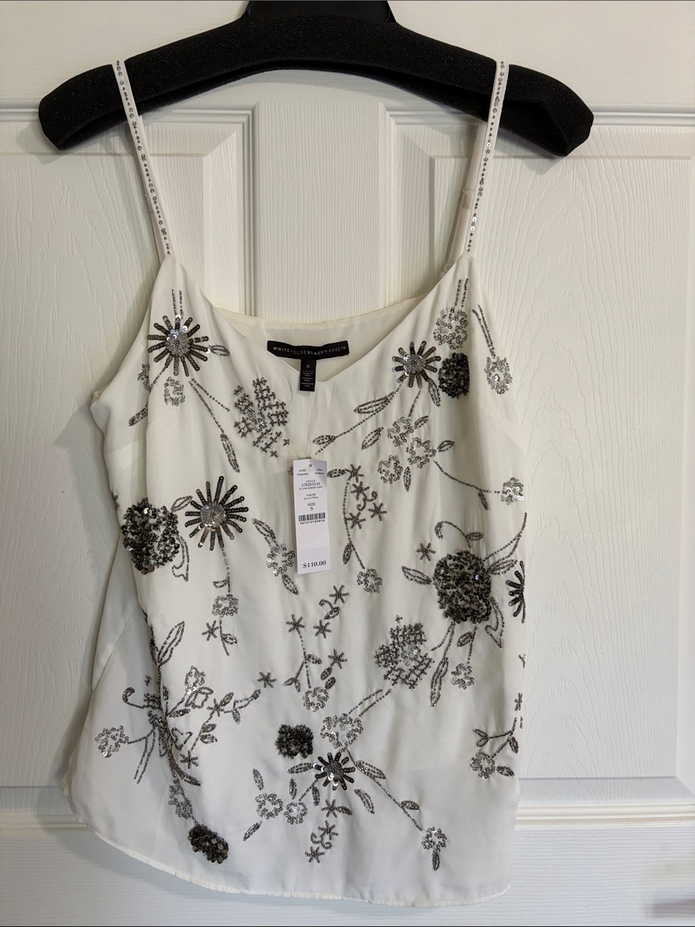 NWT White House Black Market White Beaded Floral Embellished LINED Cami